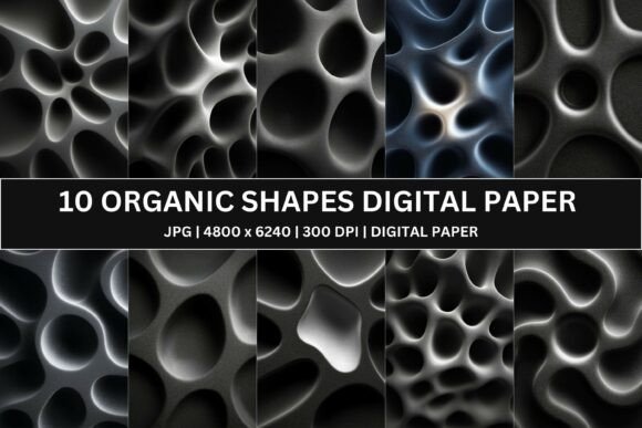 10 Charcoal Organic Shapes Textures Digital Paper