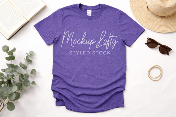 Evaluating the Gildan 64000 Heather Purple Shirt Mockup for Professional Design Presentation