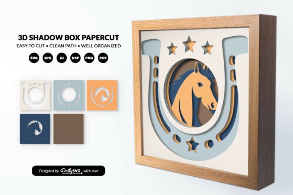 Farmhouse Horse Layered Shadow Box SVG for Rustic Wall Art