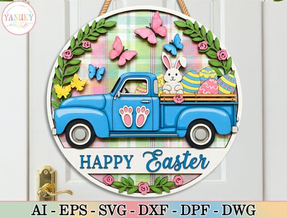 Happy Easter Truck Round Sign SVG: Crafting Festive Farmhouse Decor