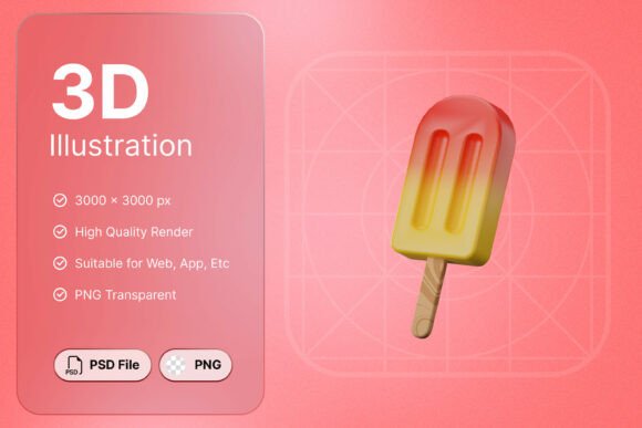 Ice Cream Stick Icon: 3D Asset for Summer UI