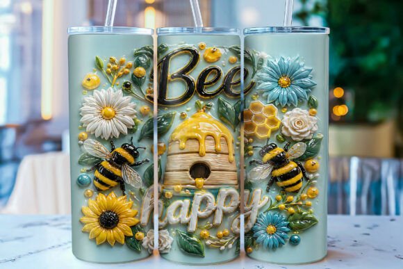Inflated Bee Happy 20oz Tumbler Wrap PNG