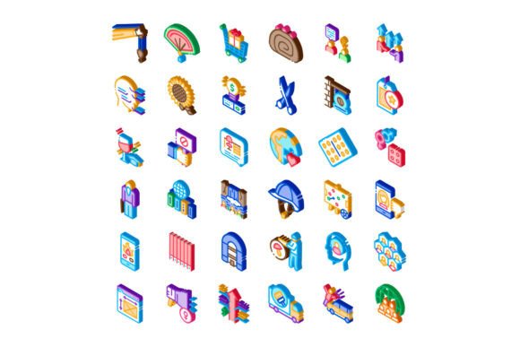 Isometric Icon Set Representing Diverse Themes in Modern Design Workflows