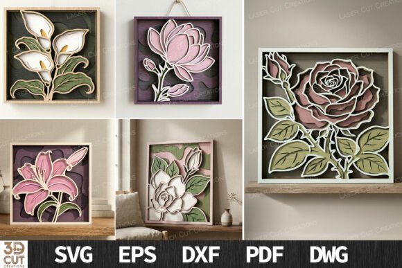 Layered Floral Wall Art SVG Bundle for Creative Laser Cutting Projects