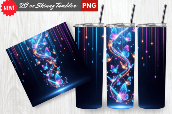 Neon Glow Drip Butterfly Tumbler Wrap
