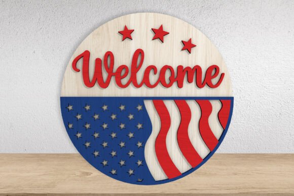 Patriotic American Flag Welcome Sign