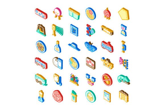Set of Diverse Isometric Concepts and Icons: A Visual Toolkit for Modern Design