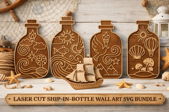 Ship-in-Bottle Wall Art SVG Bundle: Elevating Digital Crafting and Home Décor