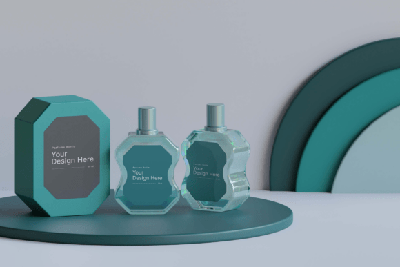 Two Bottle Tosca Podium Mockup for Elegant Branding