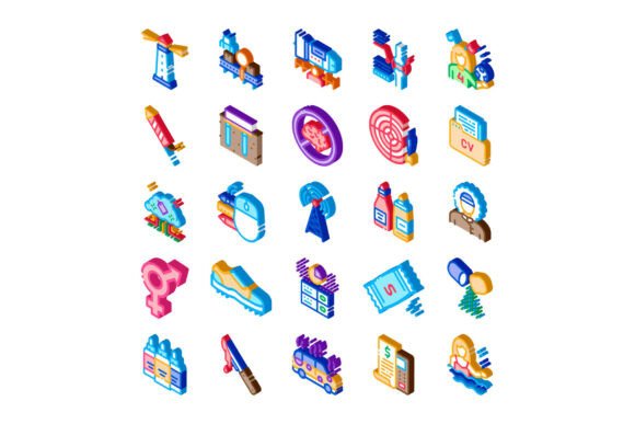 Variety of Abstract Concept Isometric Icons